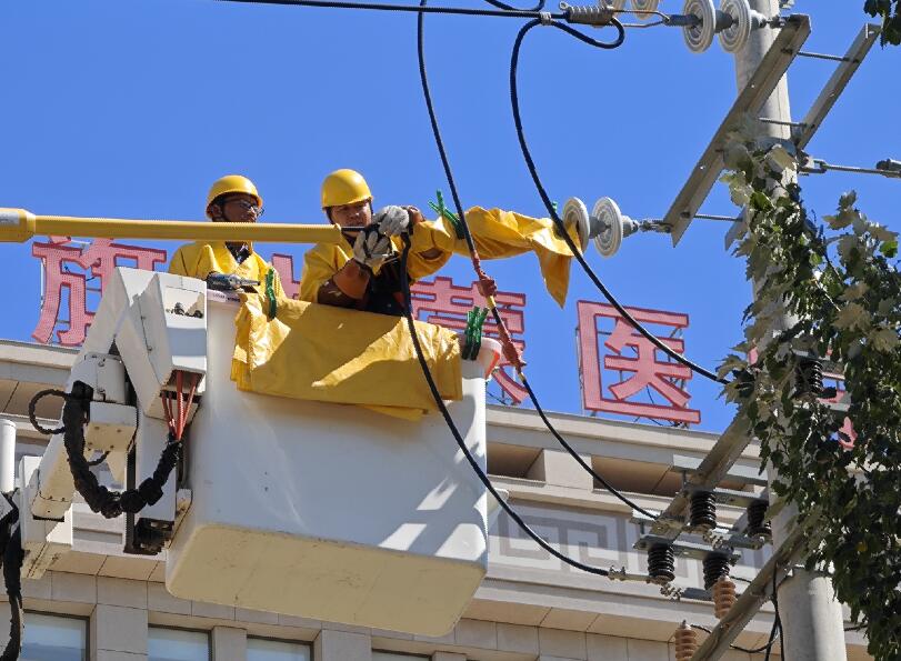 阿拉善供電公司迎夏峰帶電消缺，保醫電“汗”衛民生