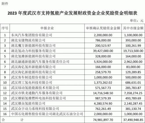 7500萬元 武漢公布氫能產(chǎn)業(yè)扶持資金結果