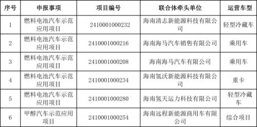 6項目入圍海南首批燃料電池汽車等技術(shù)示范應(yīng)