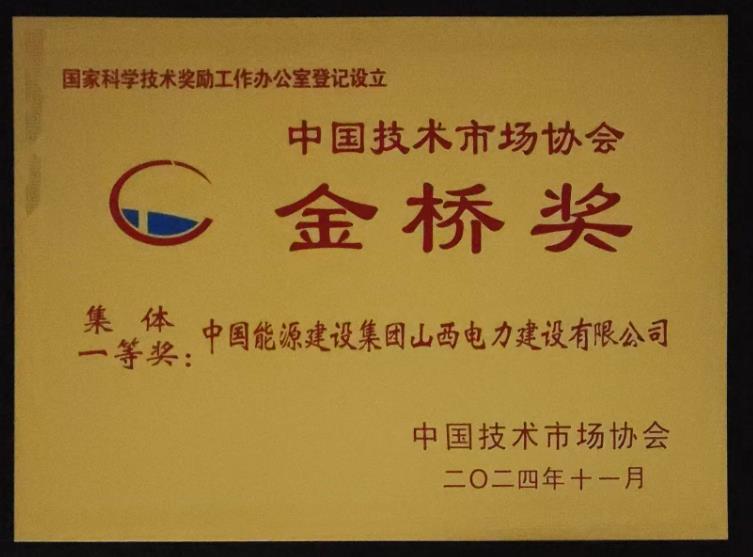 山西電建榮獲中國技術(shù)市場協(xié)會“金橋獎(jiǎng)”集體
